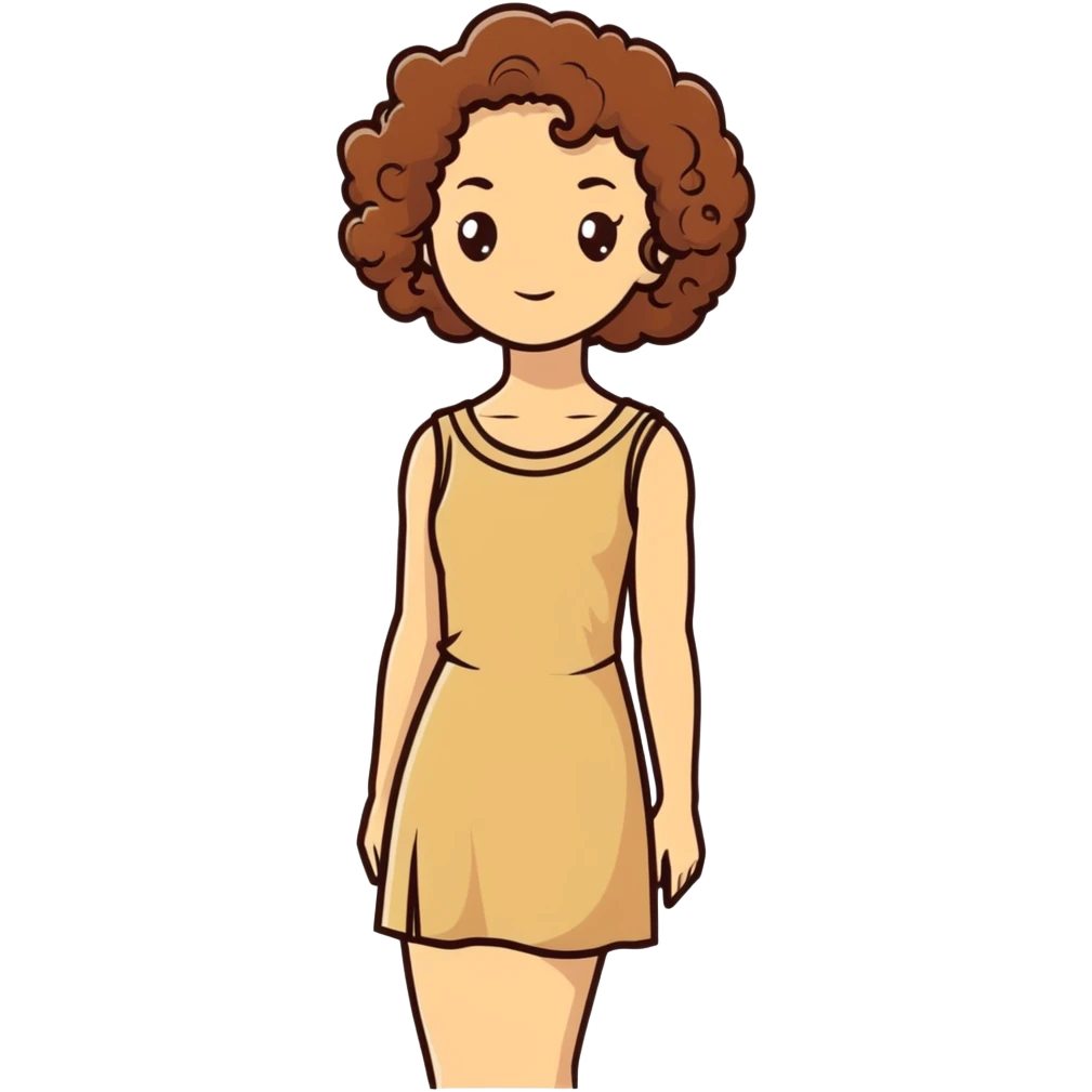 white woman with curly brown hair wearing a beige dress emoji