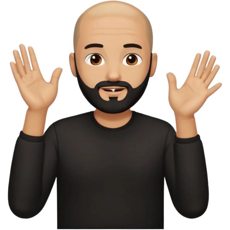 man with a shaved head and black beard, in a black shirt, clapping hands emoji