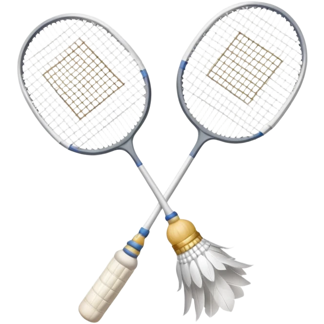 Two crossed badminton rackets with a shuttlecock resting in between, set against the faint outline of a badminton court. The image highlights the tools of the sport, with a subtle emphasis on the court's net and boundaries, symbolizing competition and skill. emoji