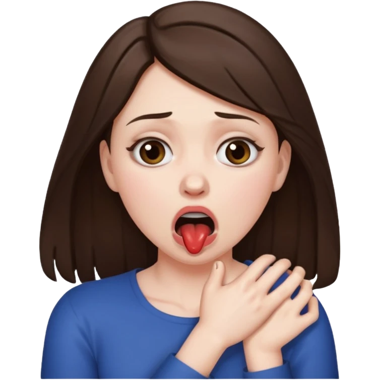 Woman choking herself brunette emoji