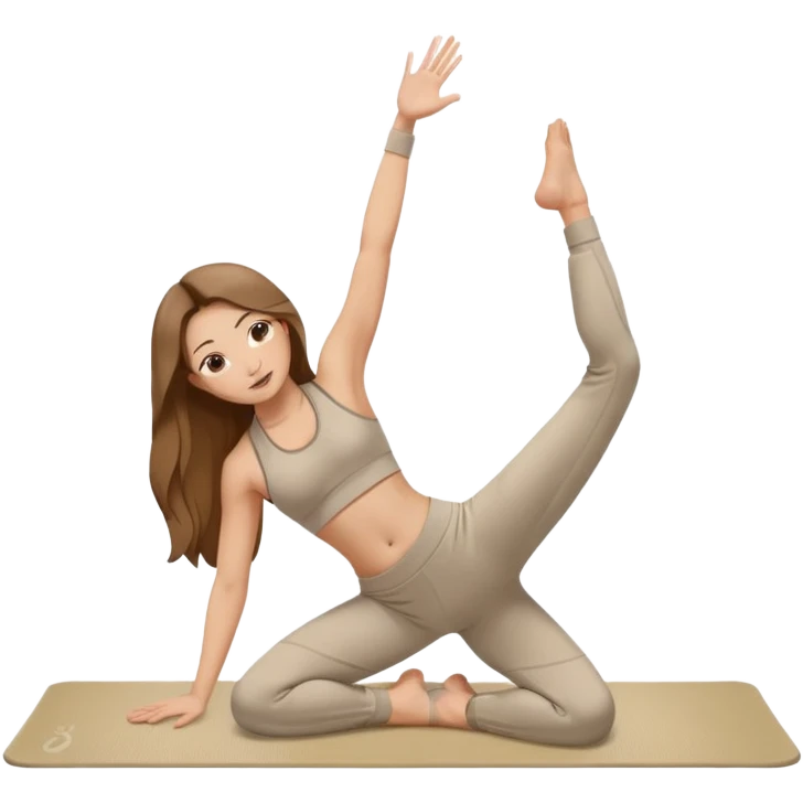 нарисуй девушку в бежевом спортивном  костюме, которая занимается  растяжкой на коврике emoji