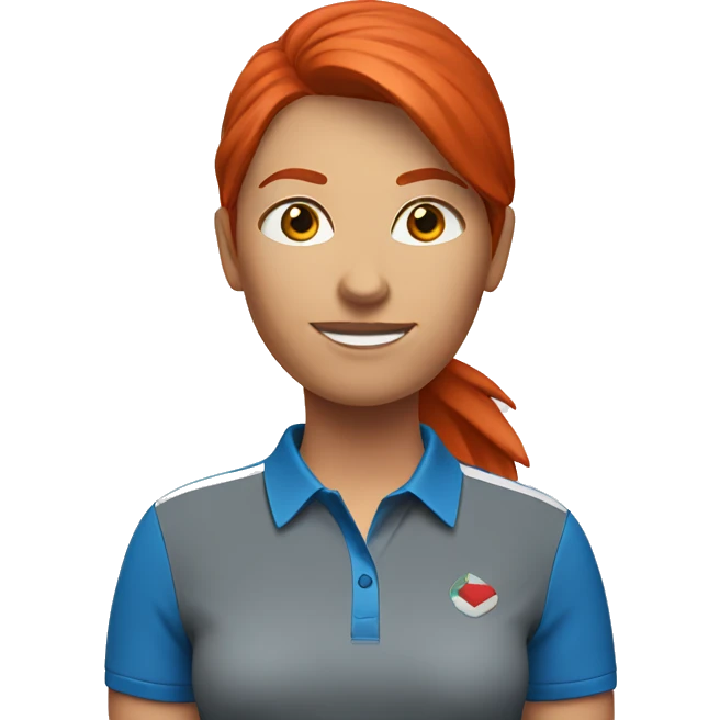 a female golf coach with red hair, blue shirt emoji