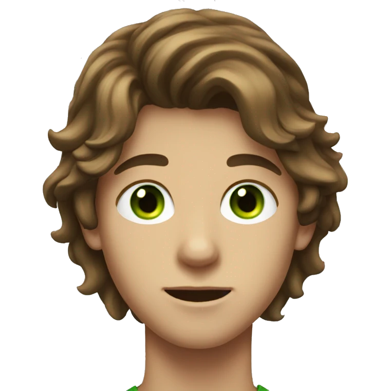 teenage boy-brown long hair-green eyes emoji