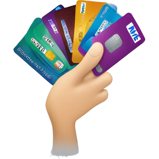 a hand spreading 5 credit cards, emv chip, credit card, debit card, amex platinum, American express emoji