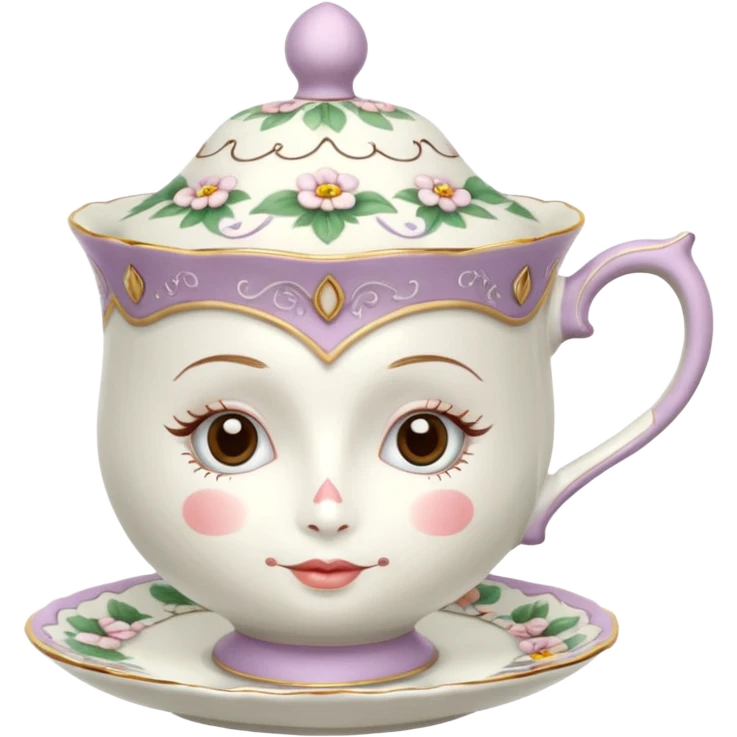 Madeleine Hatter inspired teacup with face emoji