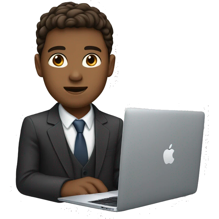 young man white with brown eyes and brown hairs dressed in a suit work on apple macbook emoji