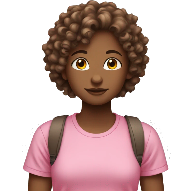Curly girl with brown hair and pink t-shirt emoji
