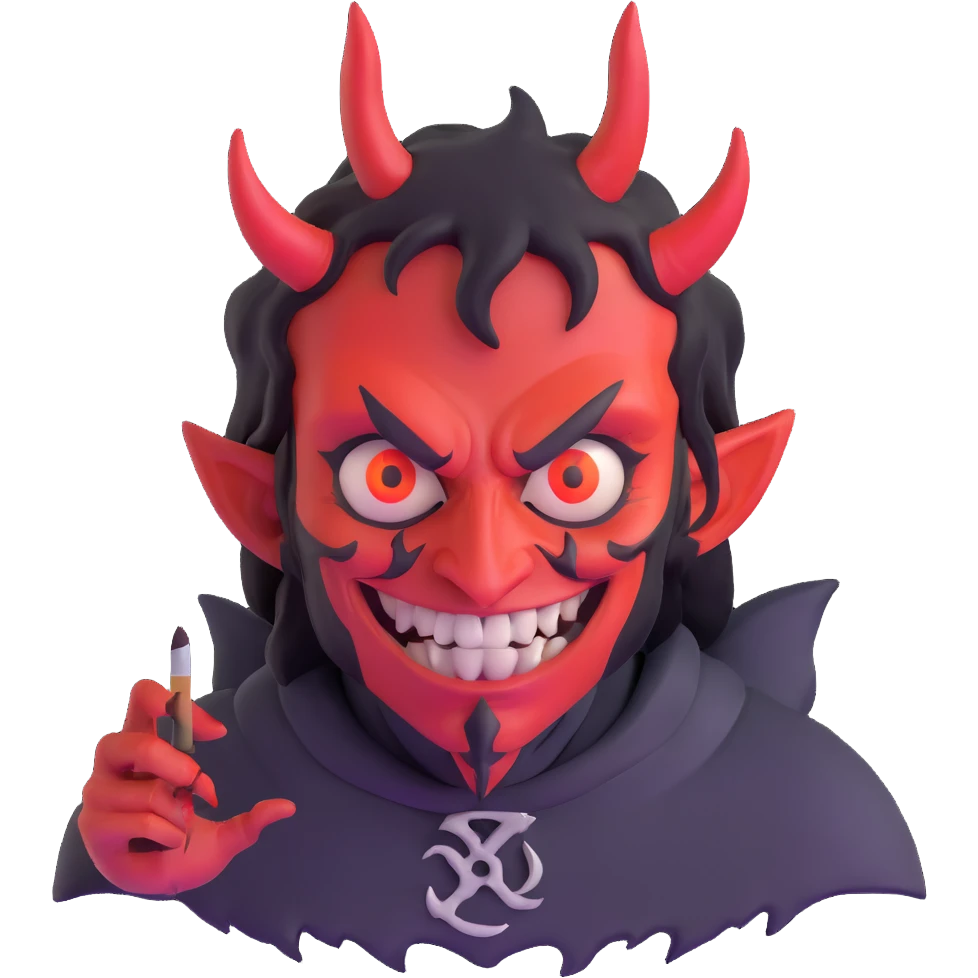 Demonic artist with wild eyes and a sinister smile painting hellscapes emoji