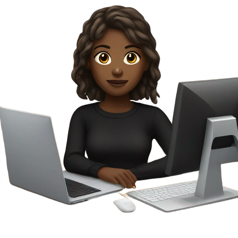 black girl on a computer with a black sweater and brown hair emoji