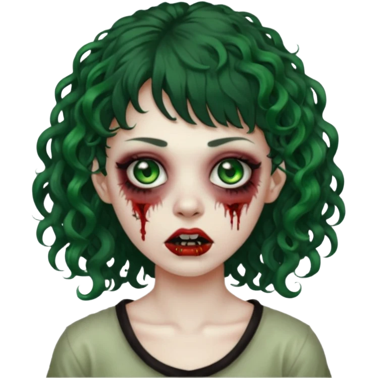 zombie woman with curly hair, bangs, and a septum piercing. emoji
