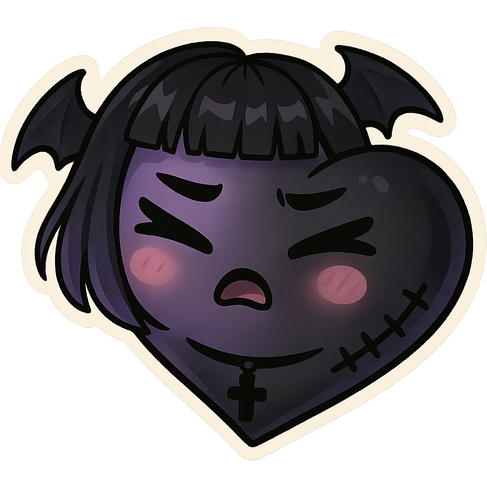gothic chibi sticker, black and purple heart, cute and expressive, emoji style emoji