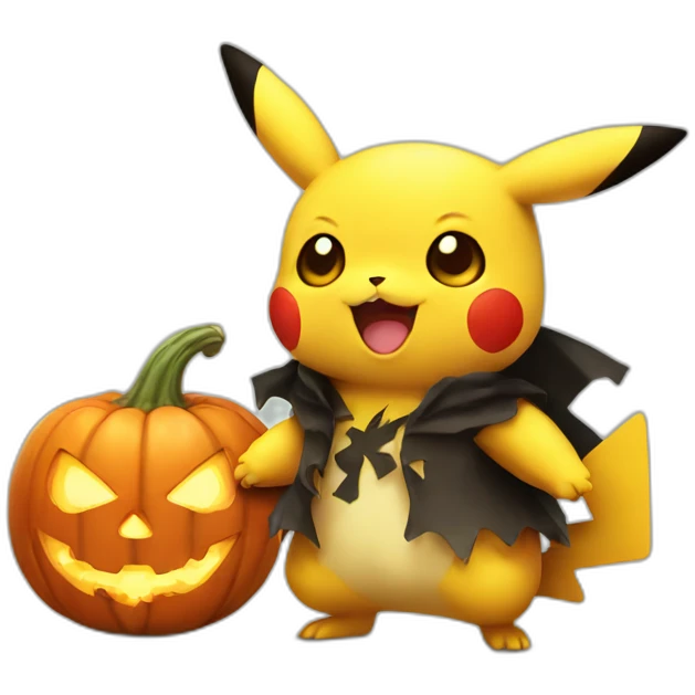 Cute Pikachu holding halloween pumpkin emoji