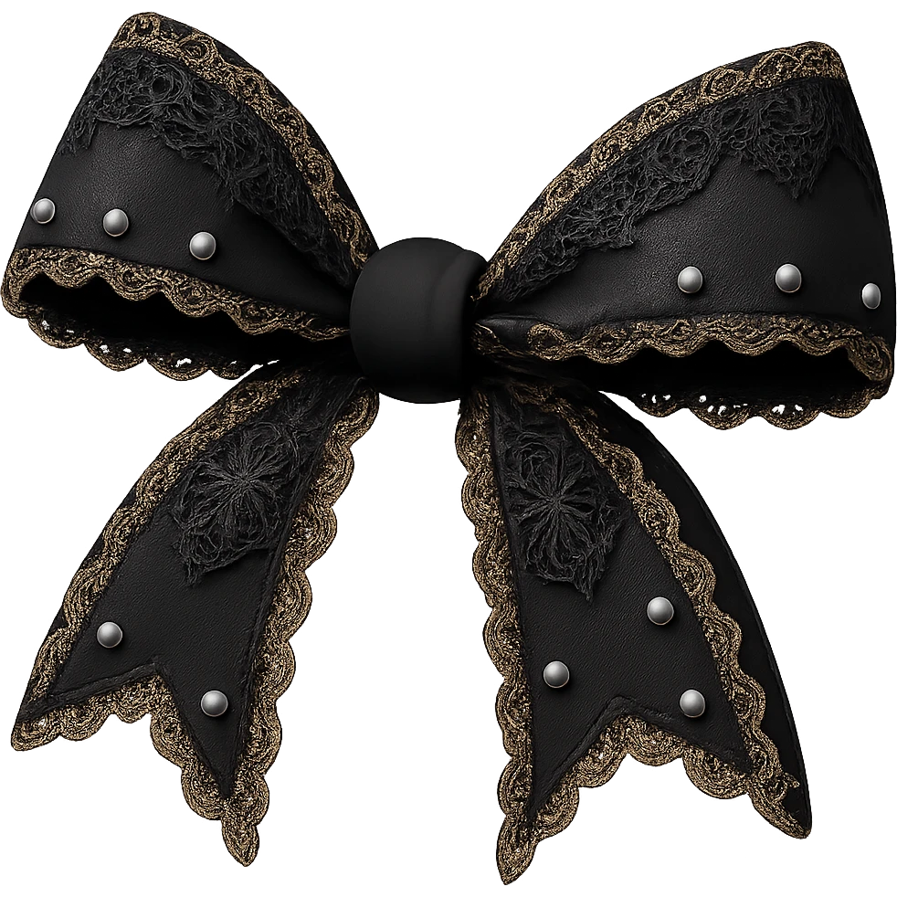 Add gothic lace and silver studs details to the blue 3D black bow, keep the background transparent. emoji