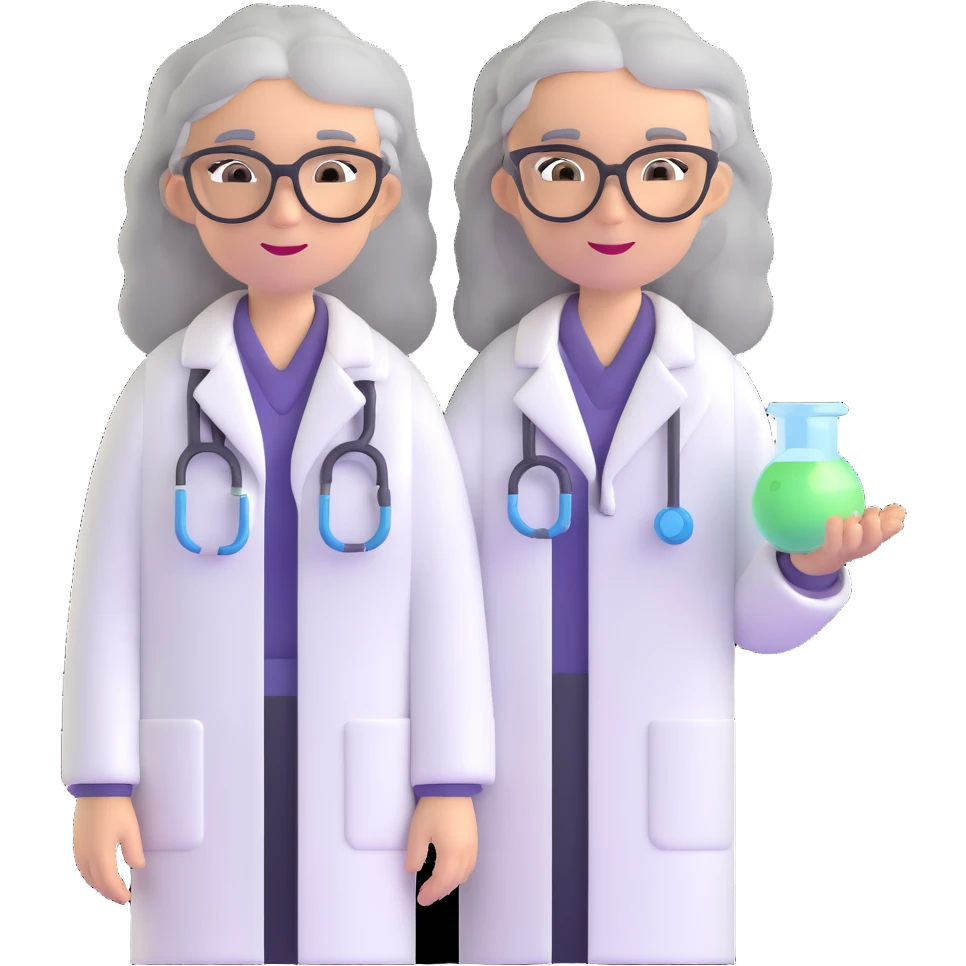woman science teacher with long graying hair, wearing a lab coat emoji