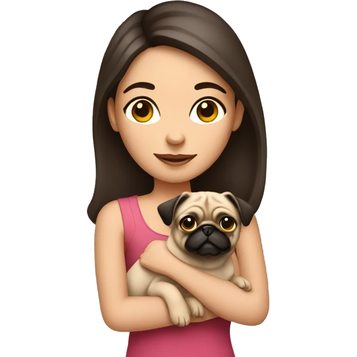 Brunette girl holding pug  emoji