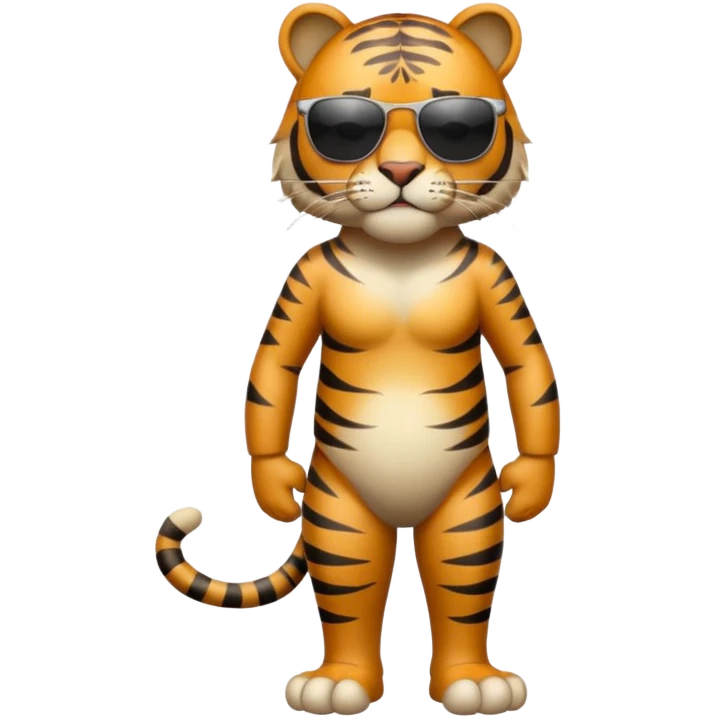 un tigre con gafas oscuras parado en dos patas bravo con la mano en la derecha en la frente emoji