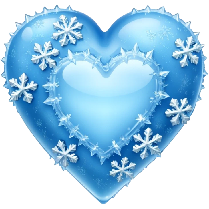 An ice blue heart with frost and ice crystals covering it emoji