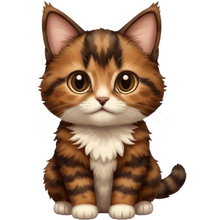 A high-resolution photo-realistic digital illustration of a brown multicoloured  tortoiseshell cat kitten, chest upward emoji