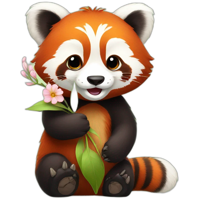 red panda holds a flower emoji