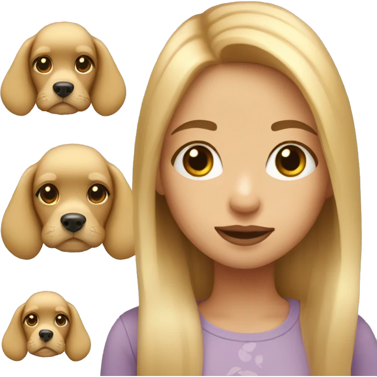 Girl with long blond hair, small lips and a little dog emoji