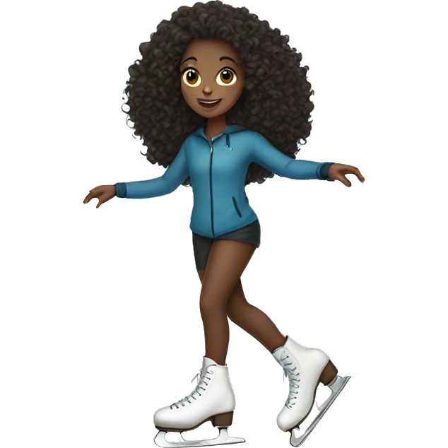 Black girl long curly hair ice skating  emoji