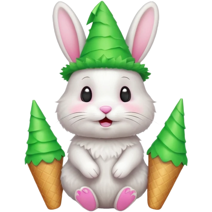 Rabbit in Green Party Hat – white bunny with cone party hat  emoji