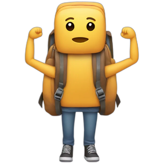 Backpack with arms, legs and face emoji