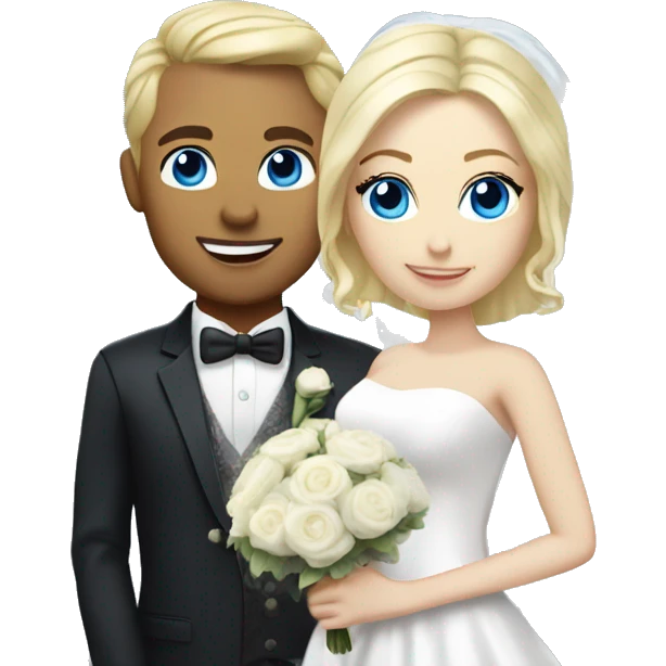 bride blue eyes and blonde hair, groom white skin  emoji