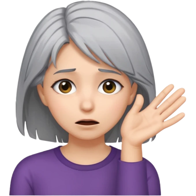 young woman with gray hair and 1 palm of hand covering face in exasperation emoji