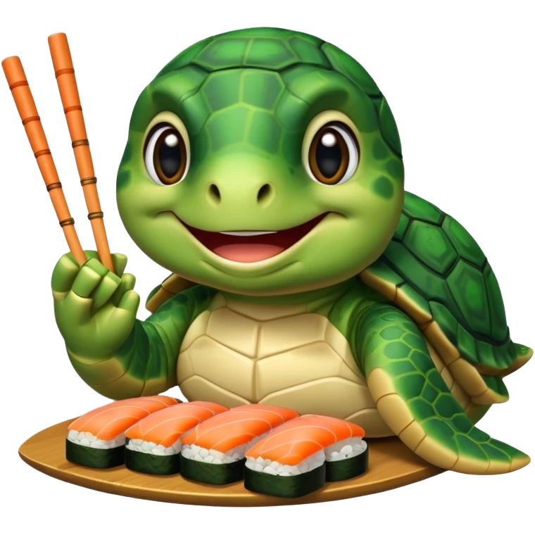 A happy turtle eating sushi emoji