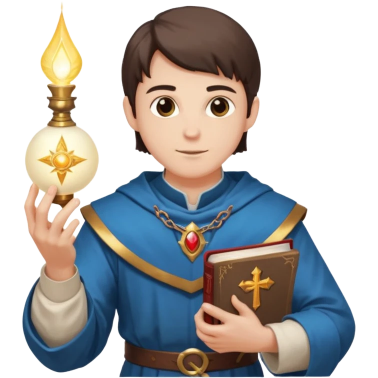 dnd cleric holding a holy book in one hand and having a ball of light in the other emoji