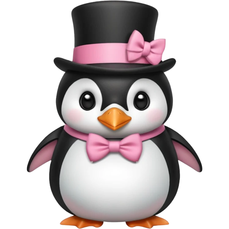 Create a penguin with a top hat and a cute pink bow on its stomach emoji