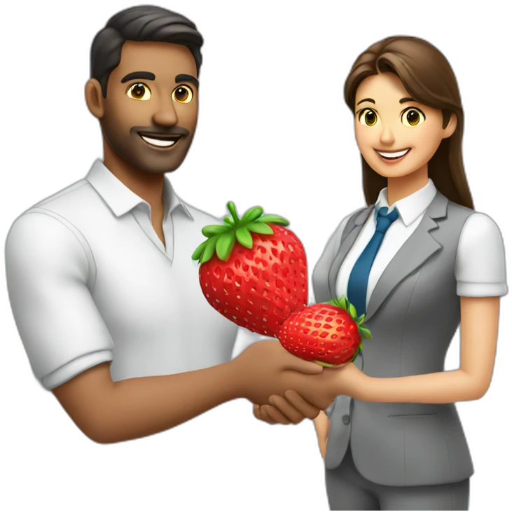 job applicant with recruiter holding a strawberry emoji