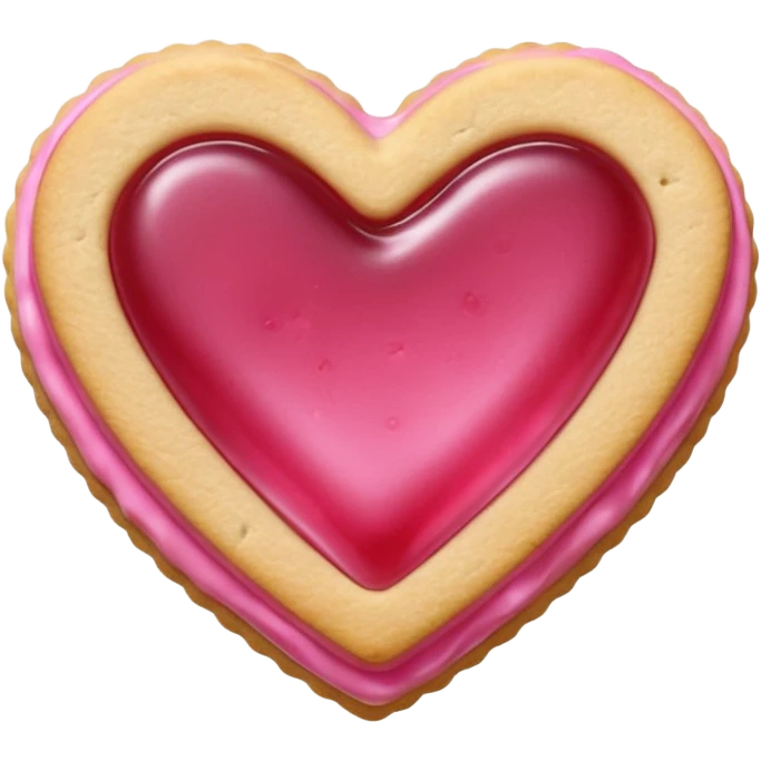 Realistic shortbread cookie in the shape of a heart with pink jelly emoji