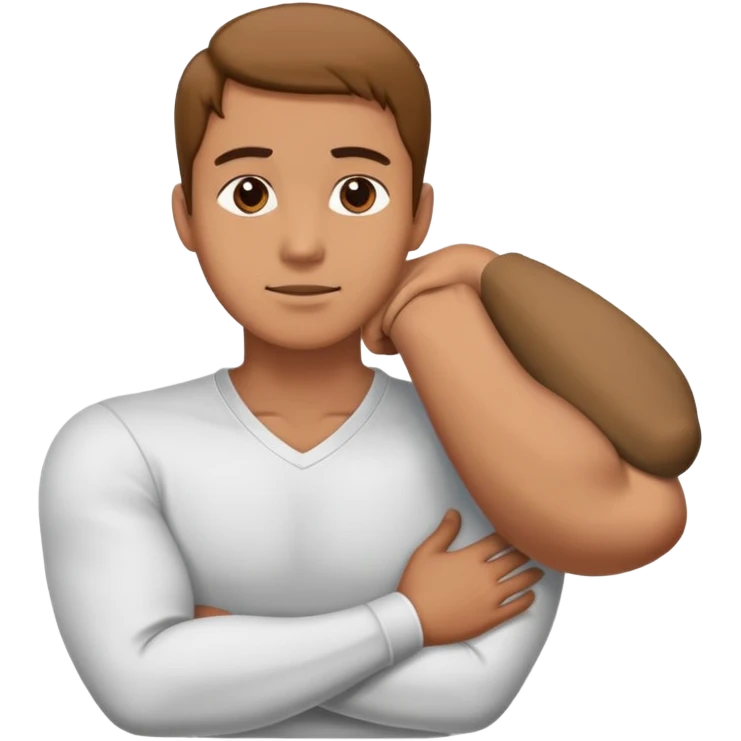 Man crossing arms holding neck emoji