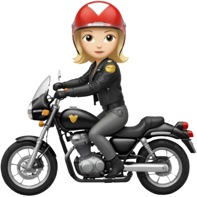 moça loira de capacete em uma moto honda preta emoji
