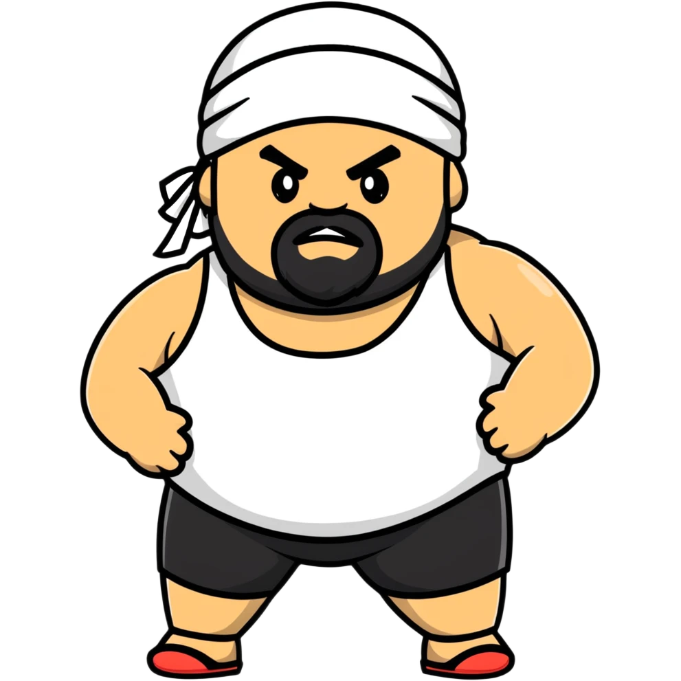 White skin fat guy with black durag and black beard in wrestling singlet emoji