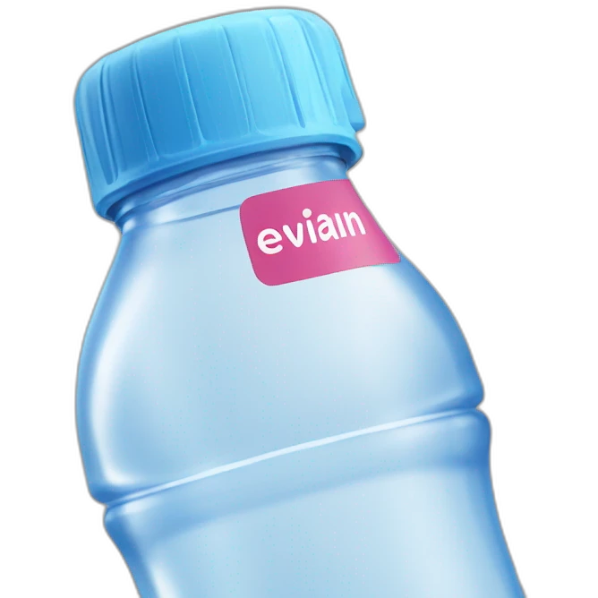 Evian Water Bottle blue with label emoji
