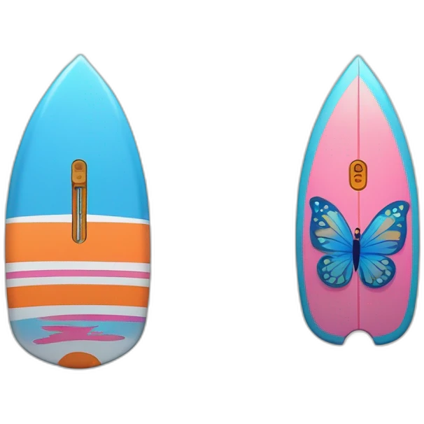 (A surfboard Cartoon Blue and orange smiling) and a (mikrophone Cartoon Blue and pink with butterfly) emoji