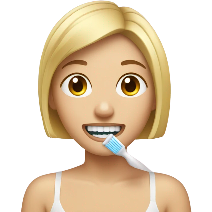 Blonde girl with short boy, cut brushing her teeth emoji