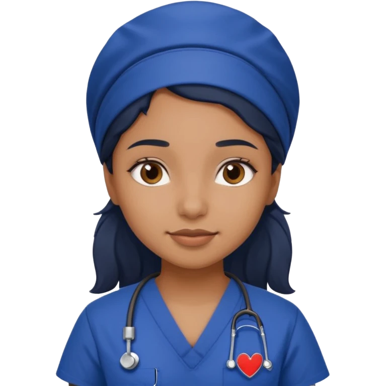 A brown girl wearing dark blue scrubs emoji