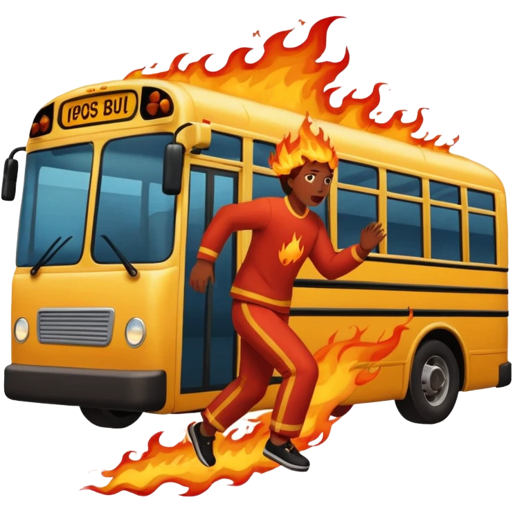 Bus running person over on fire emoji