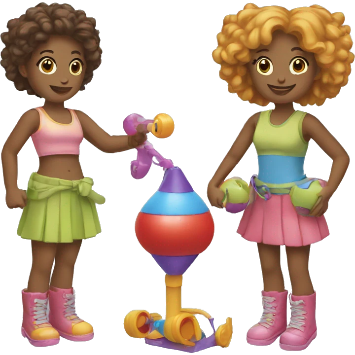 two friends playing with toys emoji