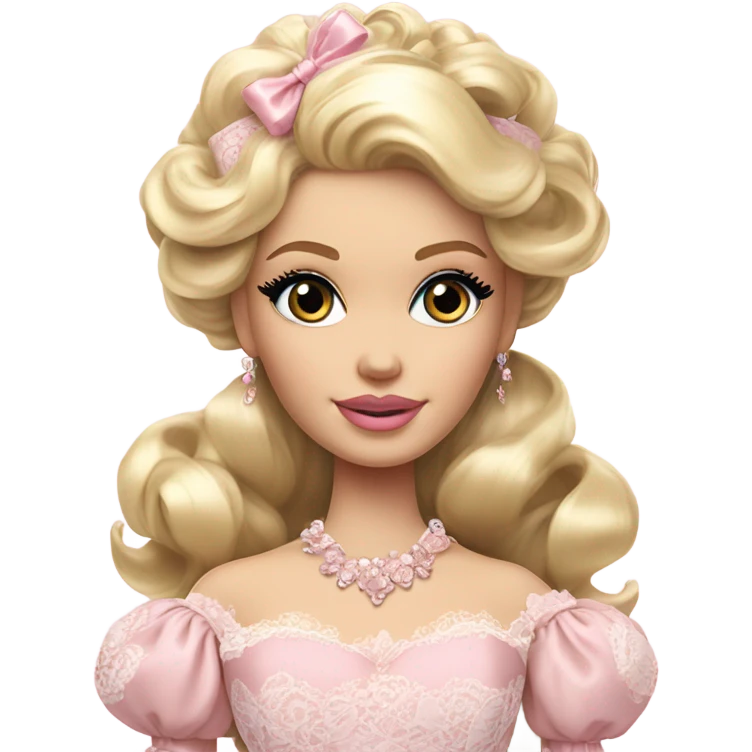 Blonde Rococo Barbie wearing pale pink gown emoji