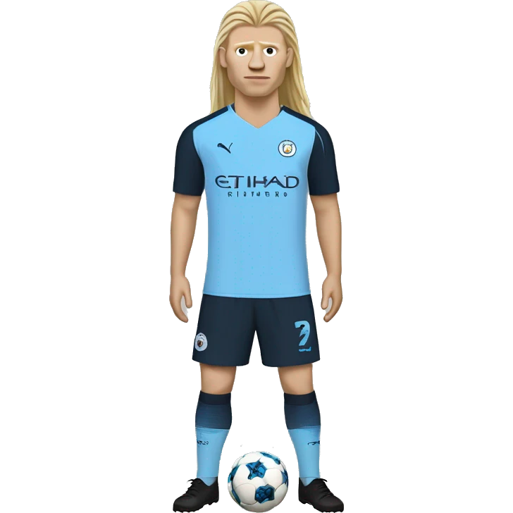 Erling Haaland with long hairs full body Manchester City emoji
