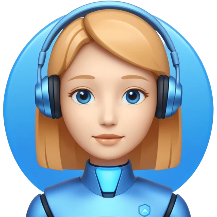 AI Call Agent holo-human-like Cyber AI face, warm, calm and friendly. Holographic look. Blue.
Soft AI face with a listening, welcoming expression, minimal facial lines, calm eyes. emoji