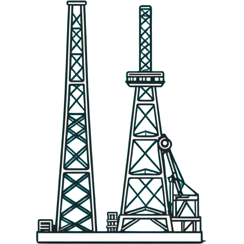 Drilling rig tower with simple lines, minimalist design with soft gradients in sky blue, teal green, white, and light gray emoji