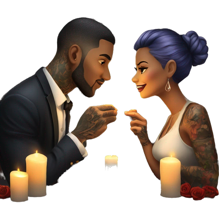 romantic candle light dinner for beautiful tattooed couple emoji