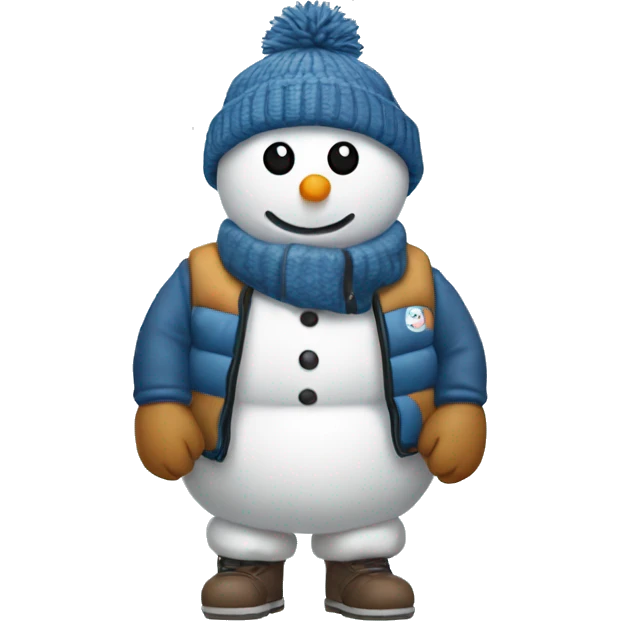 snowman with puffer vest, baseball hat emoji
