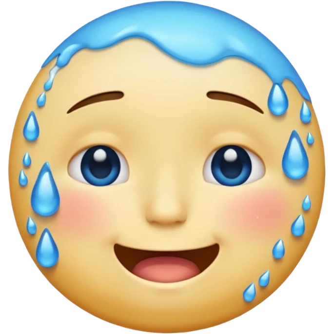 Pleading Face emoji, smiling with closed eyes and two large blue tears—iOS style. emoji